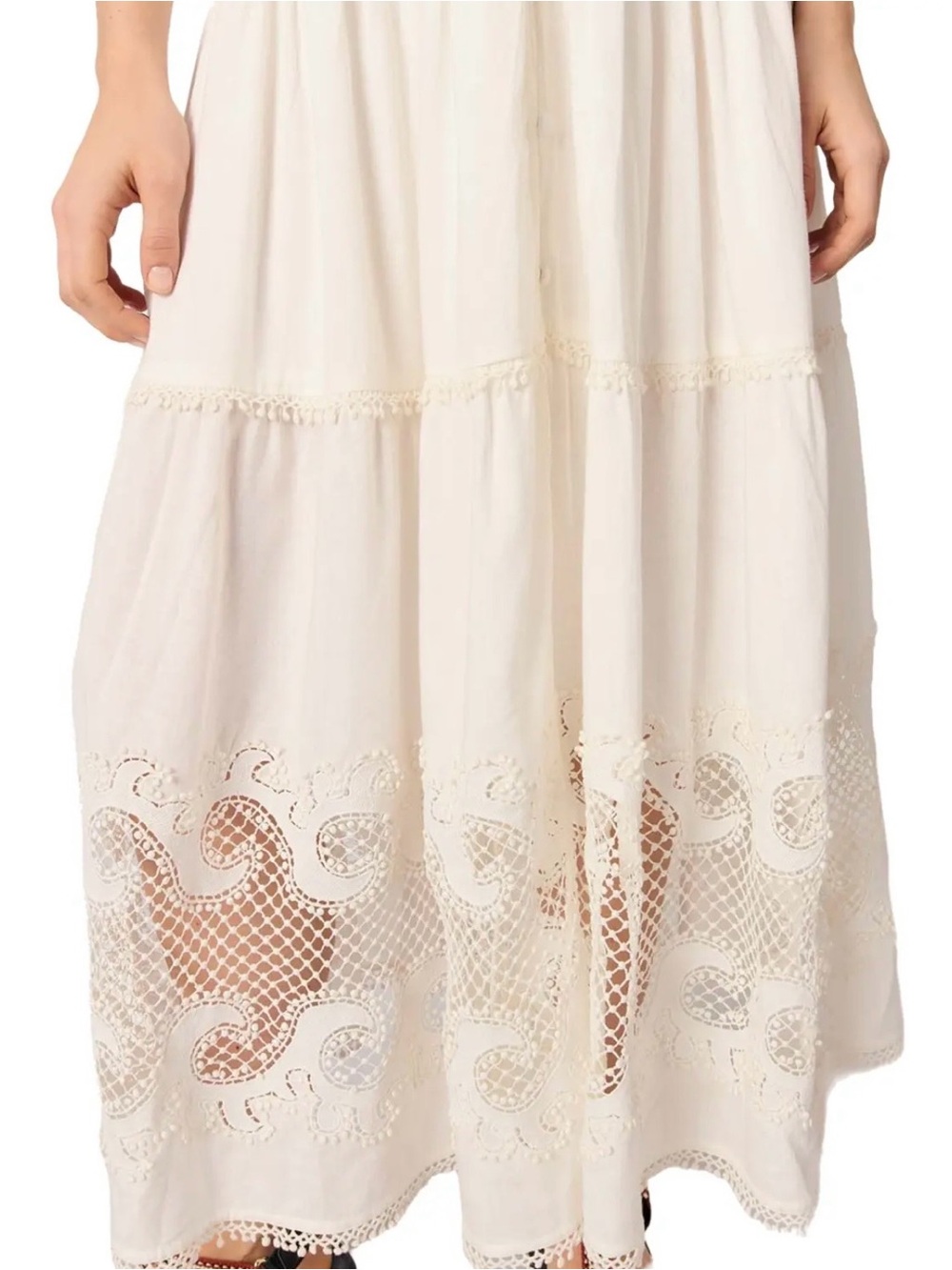 Maje Cream Button-Front Maxi Dress with Lace Design Size 38=US Size 6/8 - Picture 4 of 16